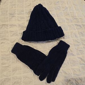 Blue Knit Hat and Gloves Set